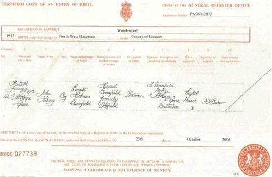 John Henry Barnfield - Birth Certificate