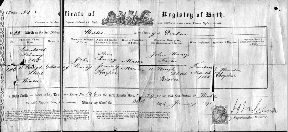 Edward Penney - Birth Certificate