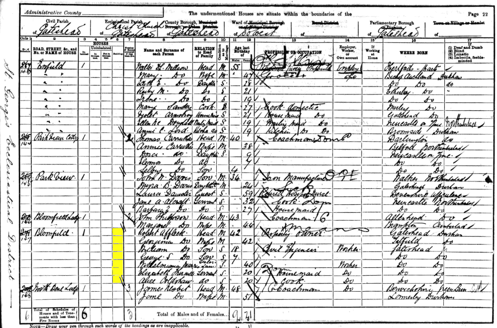 Robert Affleck 1901 census returns