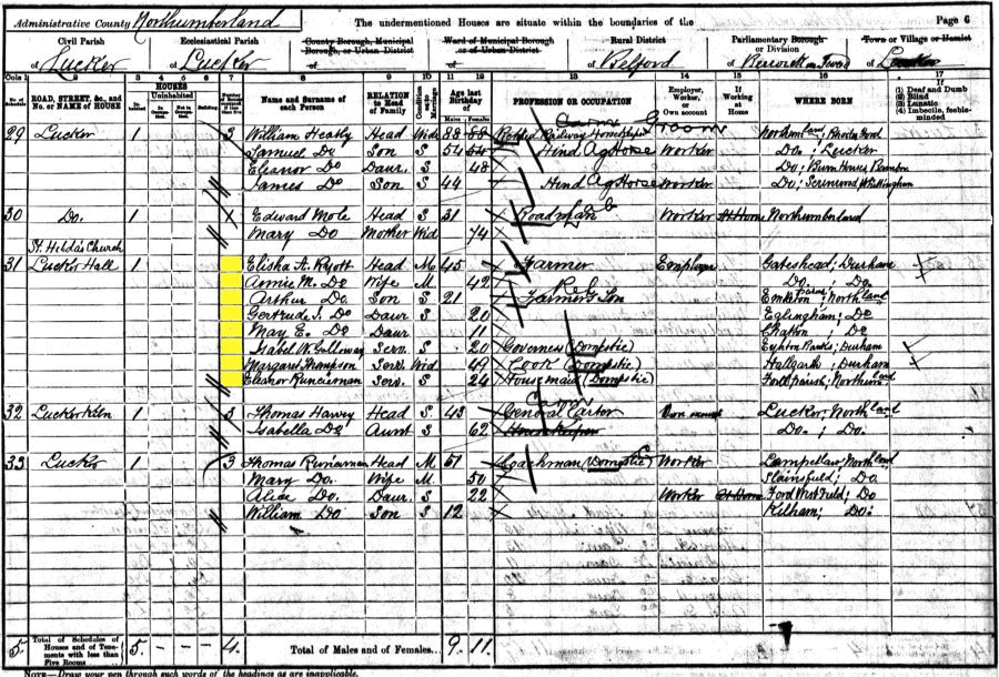Elisha Abbot and Anna Marie Ryott 1901 census returns
