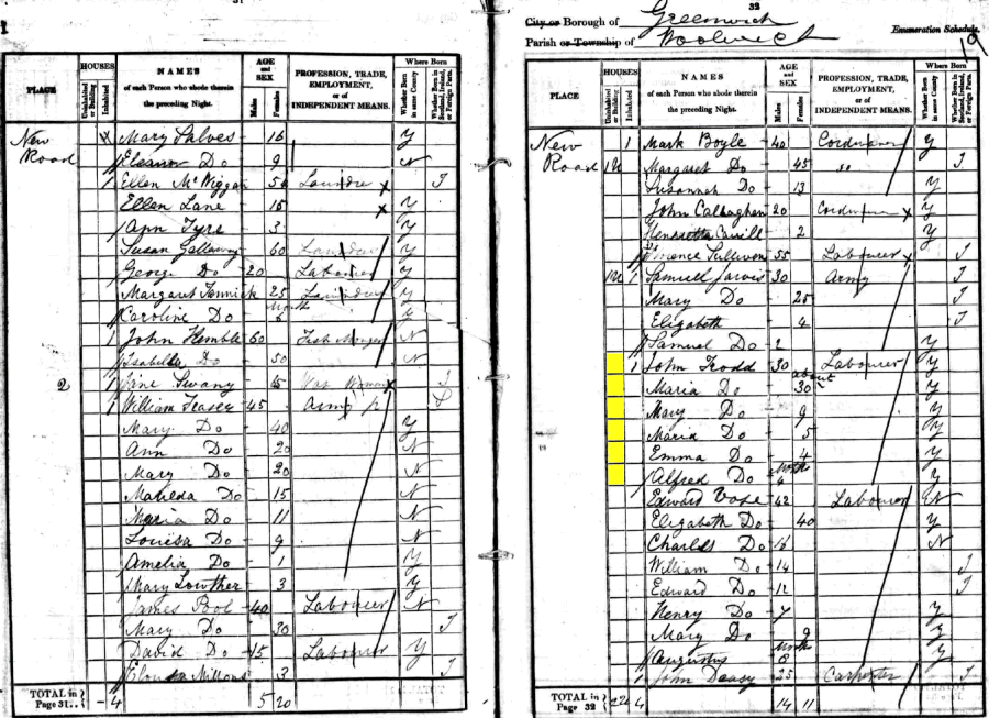 John and Maria Trodd 1841 census returns