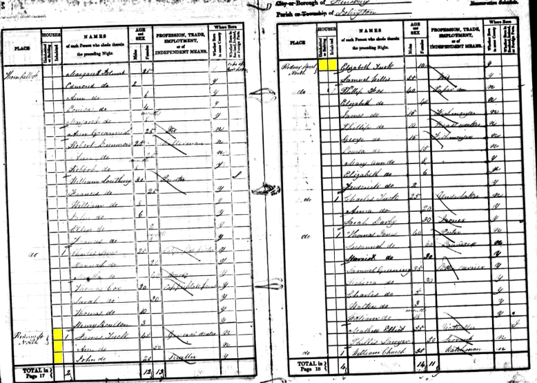 James and Ann Tuck 1841 census returns