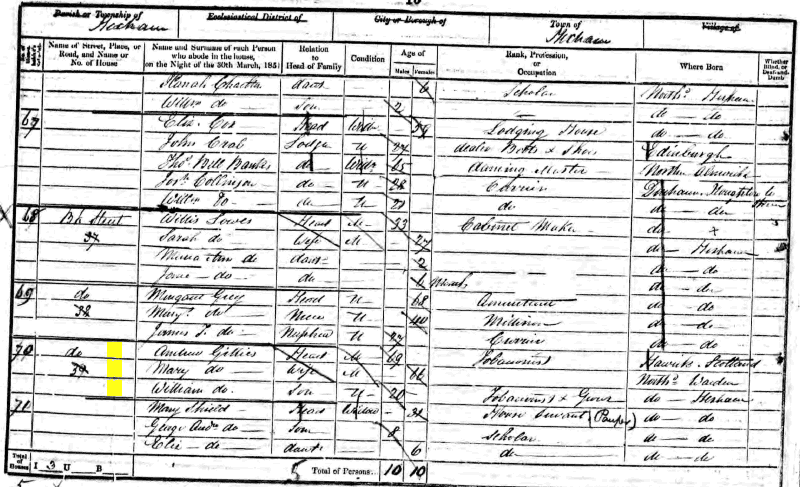 Andrew Gillies 1851 census returns
