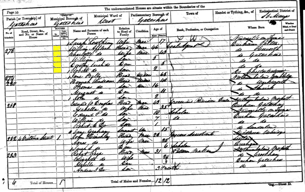 William Affleck 1861 census returns