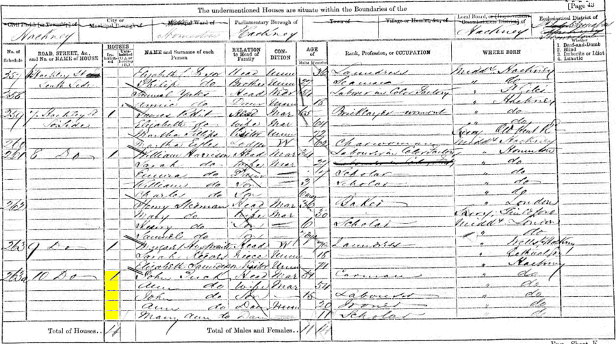 John and Ann Tuck 1871 census returns