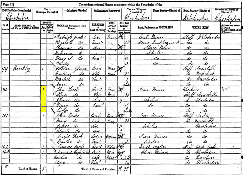 John and Eliza Leech 1881 census returns