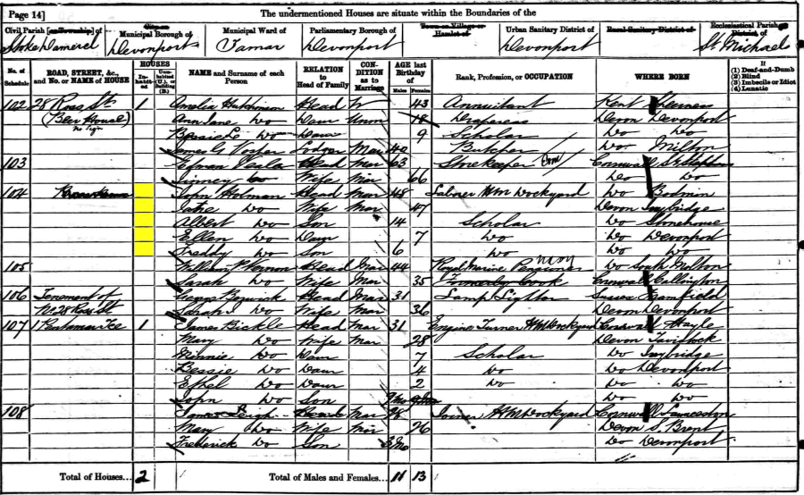 John and Jane Holman 1881 census returns