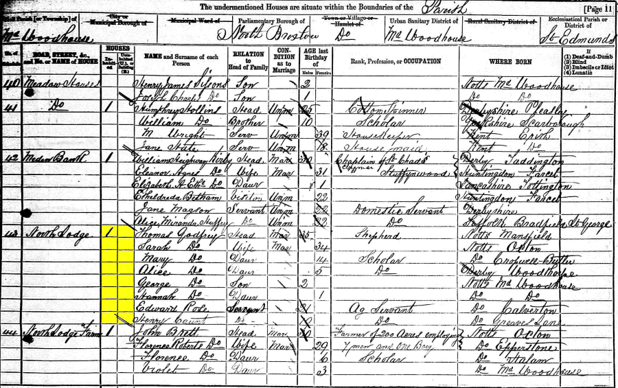 Thomas and Sarah Godfrey and family 1881 census returns