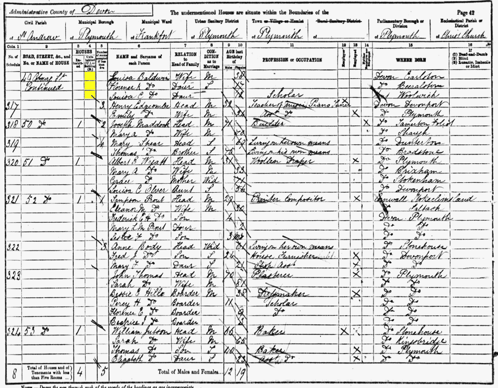 Louisa Baldwin 1891 census returns