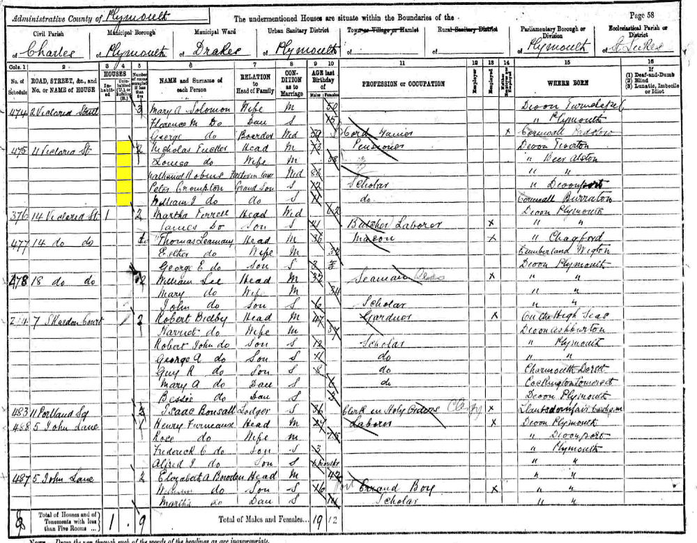 Nathaniel Robins 1891 census returns