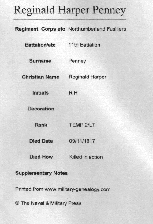 Reginald Harper Penney 1st World War record