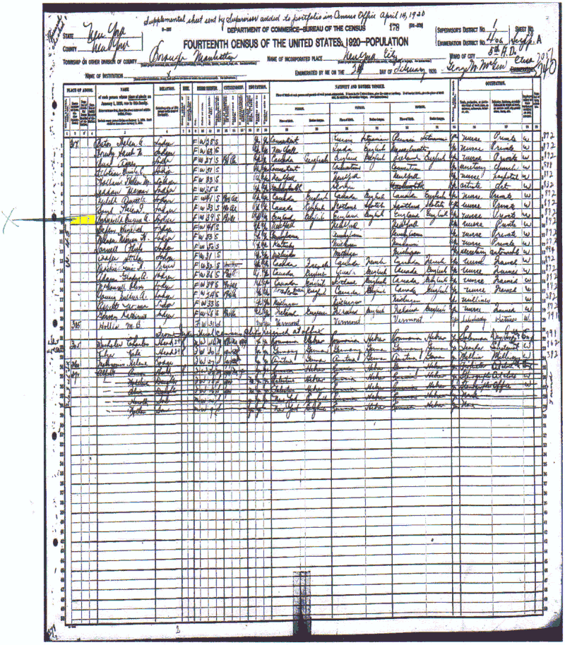 Eugenia Barnfield US census returns 1920