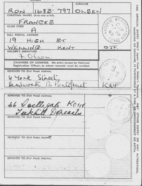 Frances Olsen - National Registration Identy Card