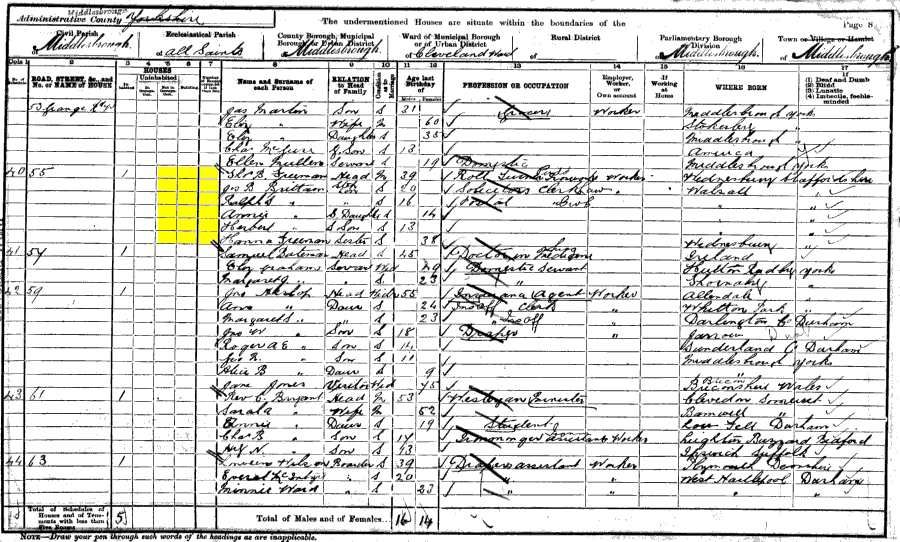 1901 census returns for Thomas B Freeman and family