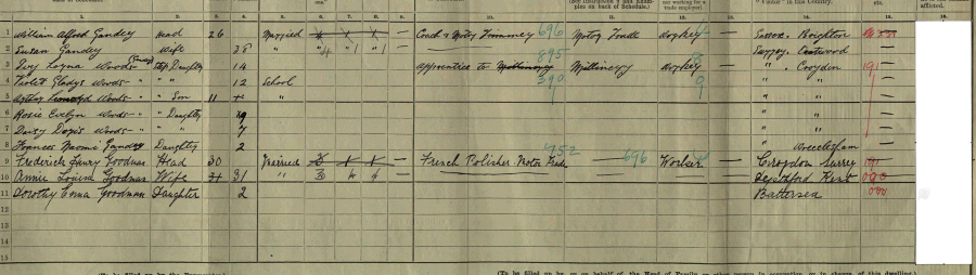 1911 census returns for Frederick Henry and Annie Louise Goodman and family