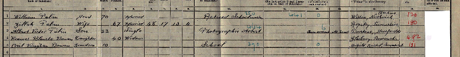 1911 census returns for  William and Zillah Palin and family