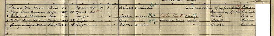 1911 census returns for Edward John and Mary Ann Foreman and family