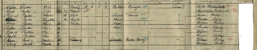 1911 census returns for Charles and Sarah Poulton and family
