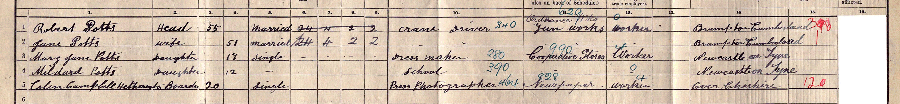 1911 census returns for Robert and Jane Potts and family