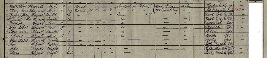 1911 census returns for Frederick Robert and Mary Jane Meynell and family