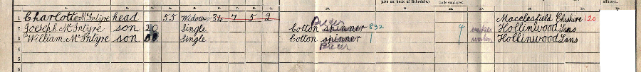1911 census returns for Charlotte McIntyre and family