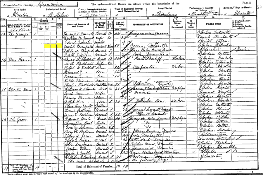 1901 census returns for Joseph Barnfield
