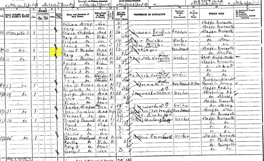 1901 census returns for James Edward and Mary Meadon