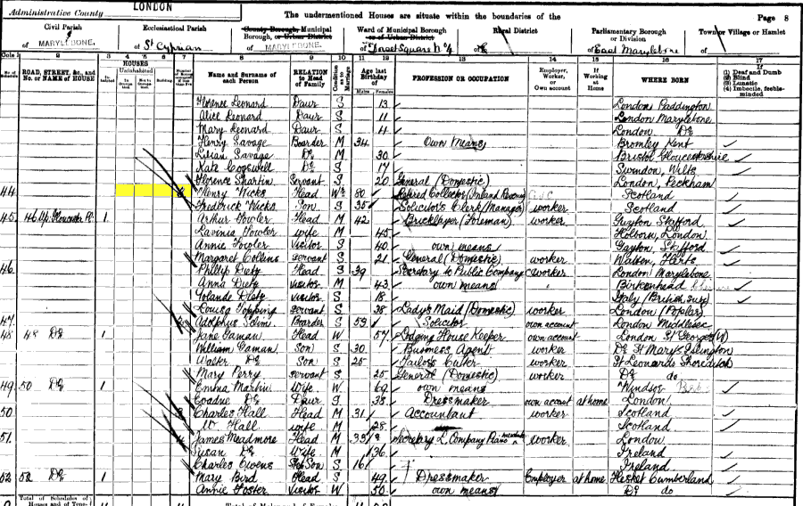 1901 census returns for Henry William Wicks and family