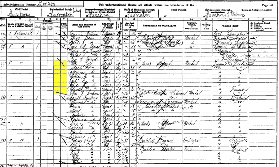 1901 census returns for William Riccard and Sarah Ann Lee and family