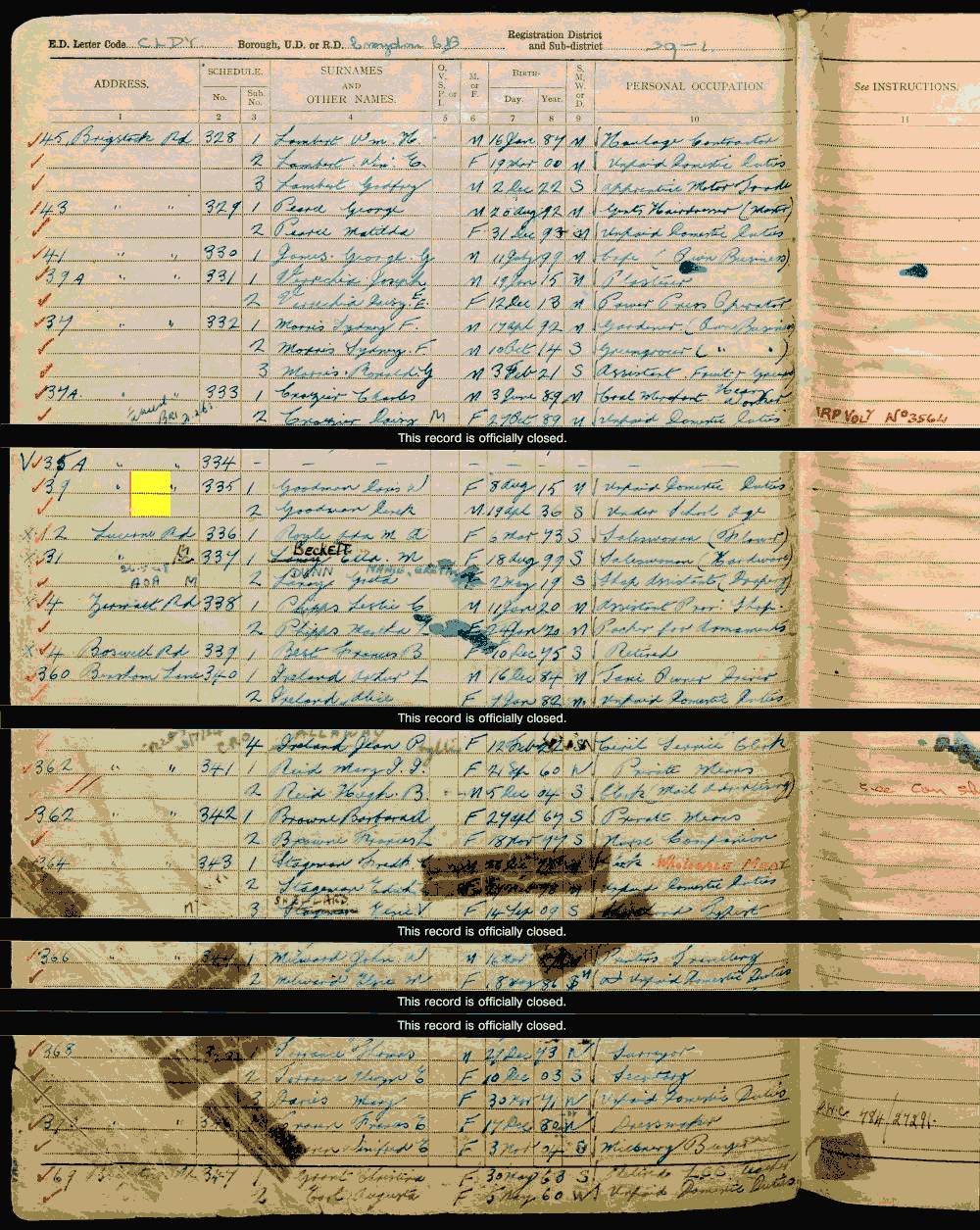 1939 census returns for Doris W Goodman and Derek