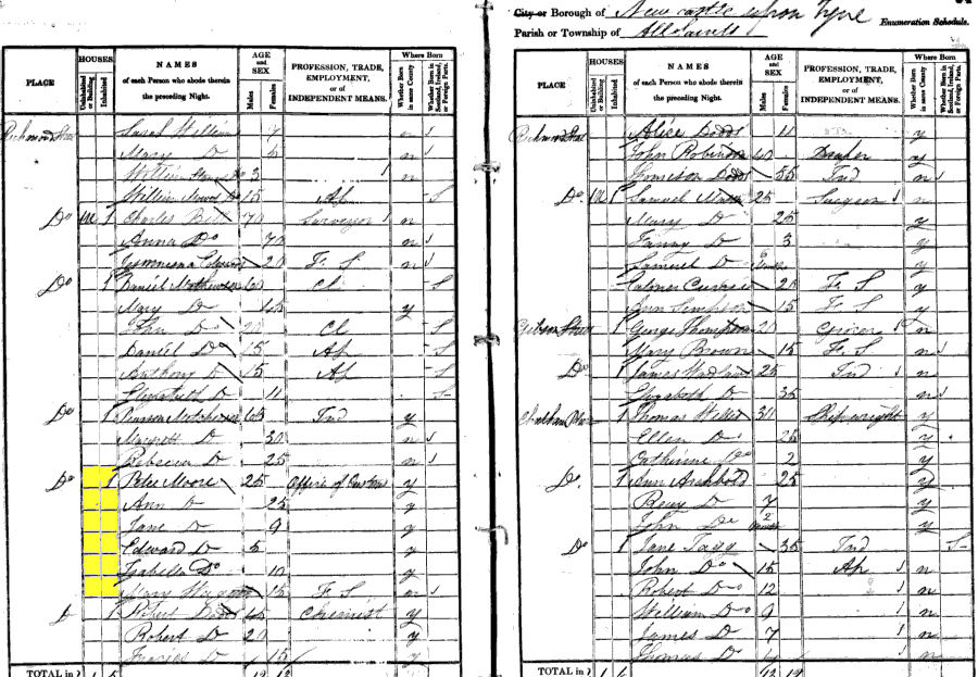 1841 census returns for Peter and Ann Moore and family