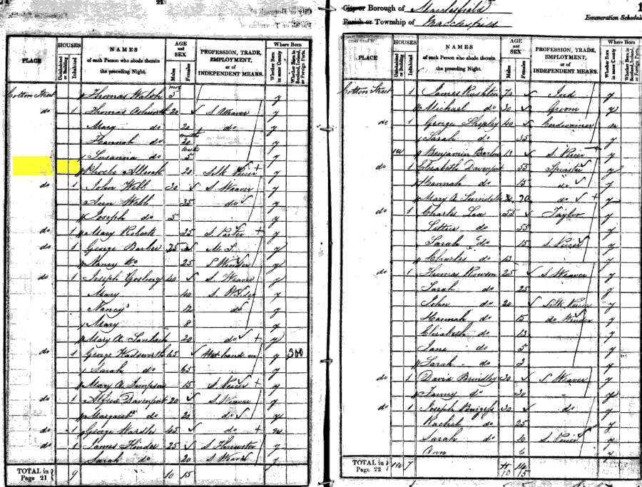 1841 census returns for Phoebe Alcock