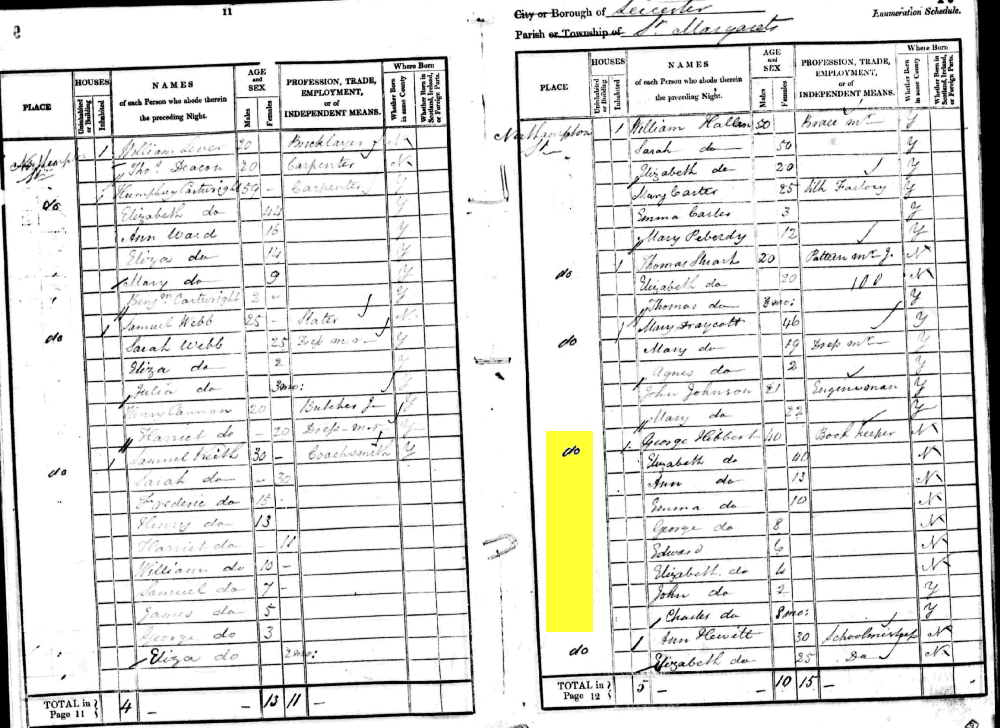 1841 census returns for George and Elizabeth Hibbert and family