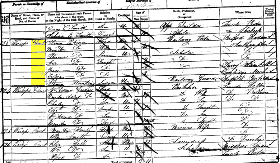 1851 census returns for Henry and Mary Ann Patience and family