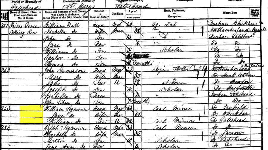 1851 census returns for William and Jane Seymour