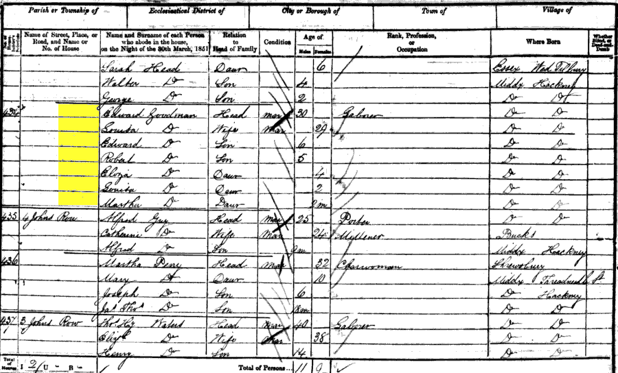 1851 census returns for Edward and Louisa Goodman and family
