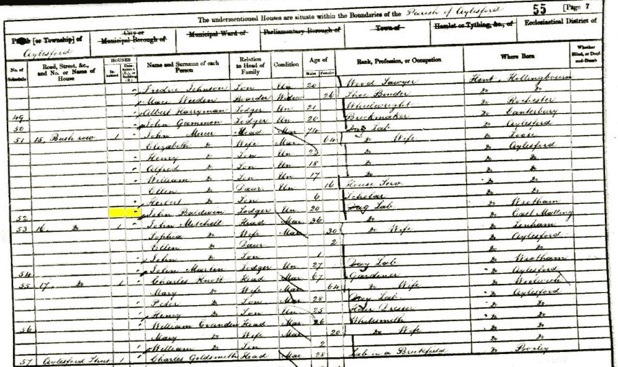 1861 census returns for John Baldwin