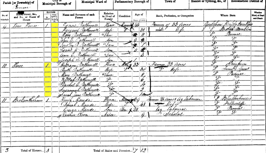 1861 census returns for Isaac Rathmell and family and William Rathmell and family