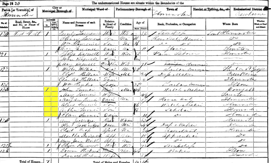 1861 census returns for John and Mary Turner and family