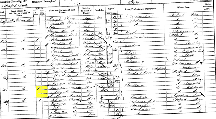 1861 census returns for James Edward and Mary Meadon and family