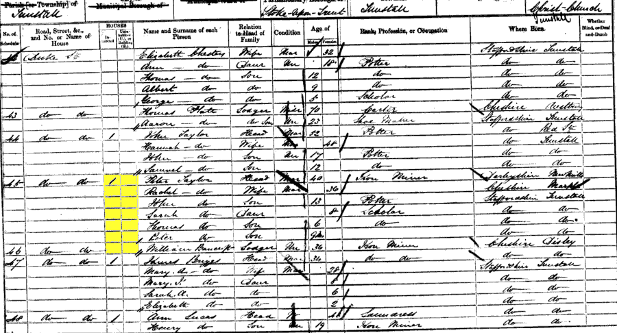 1861 census returns for Peter and Rachel Taylor and family