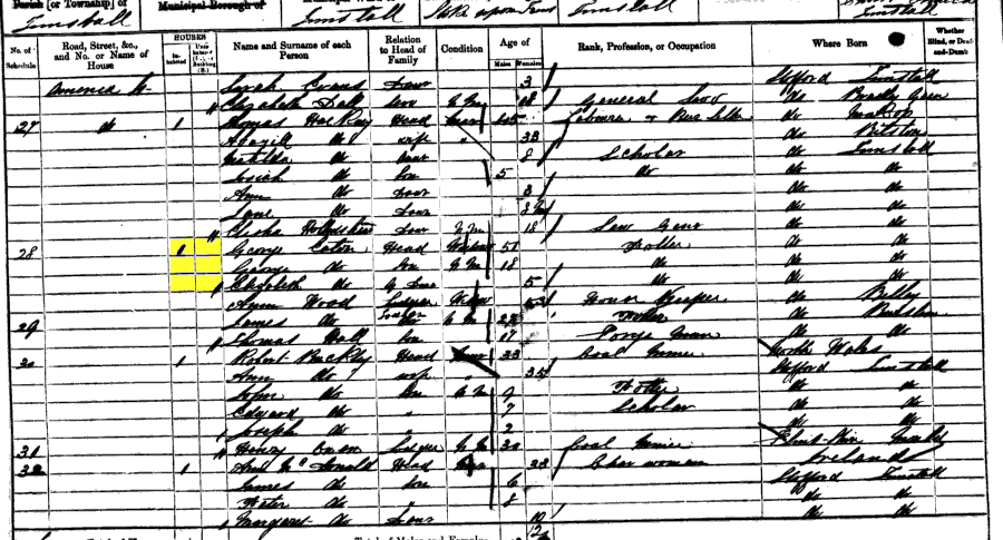 1861 census returns for George Eaton and family