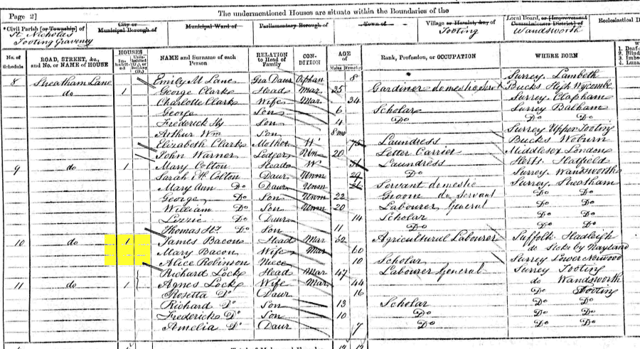 1871 census returns for James and Mary Bacon