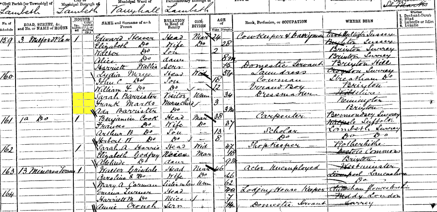 1871 census returns for Sarah Barrister