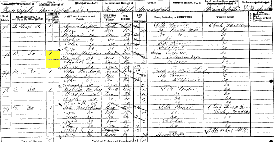 1871 census returns for George and Hannah Harrison