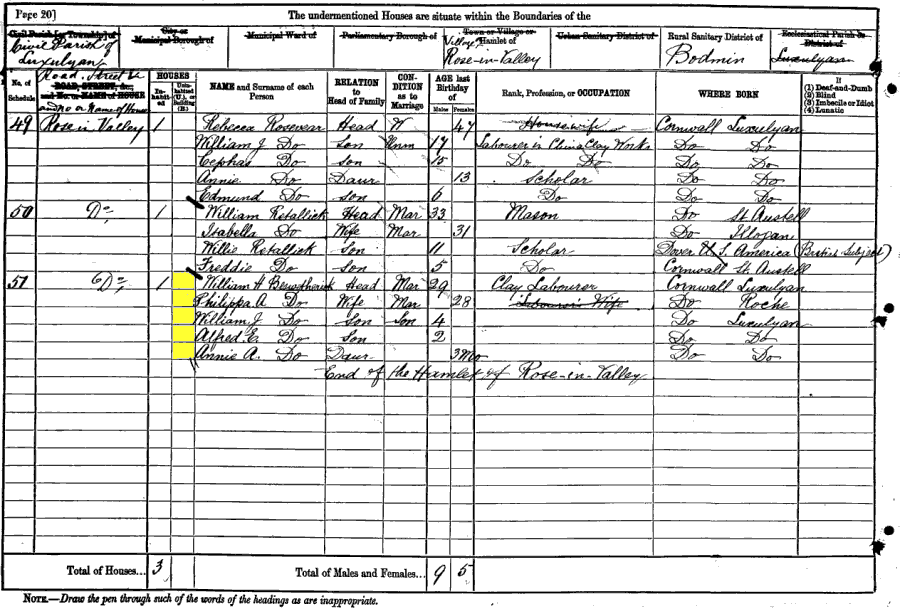 1881 census returns for William Henry Beswetherick and family