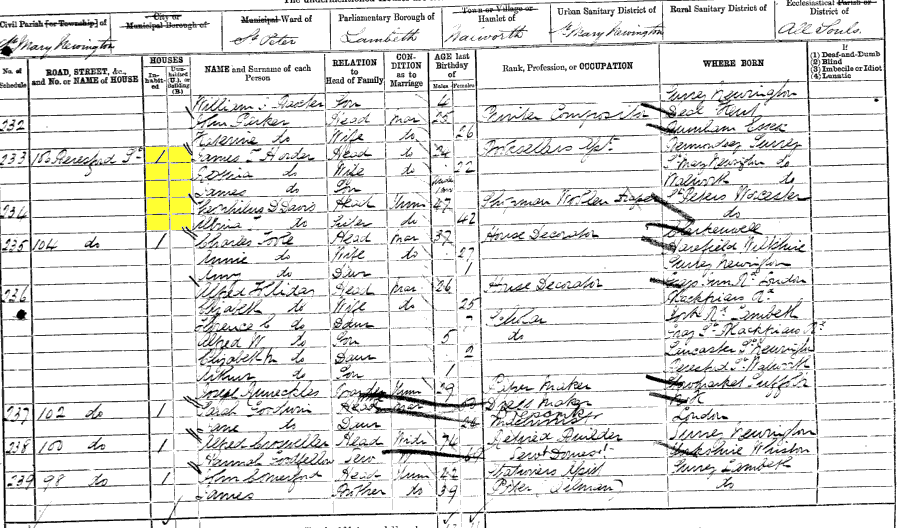 1881 census returns for James Thomas and Rosina Horder and family