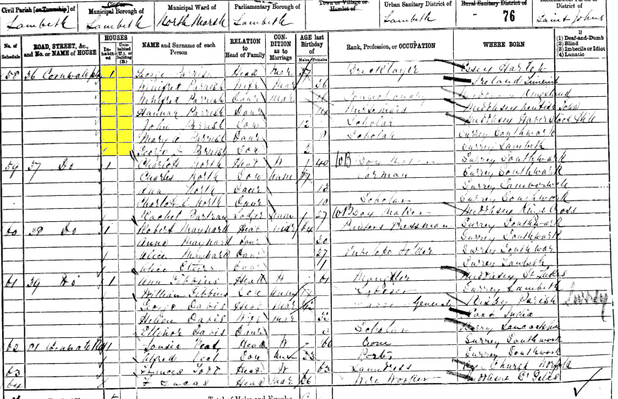 1881 census returns for George and Winifred Parrish and family