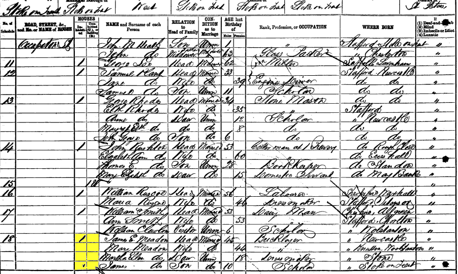 1881 census returns for James Edward and Mary Meadon and family