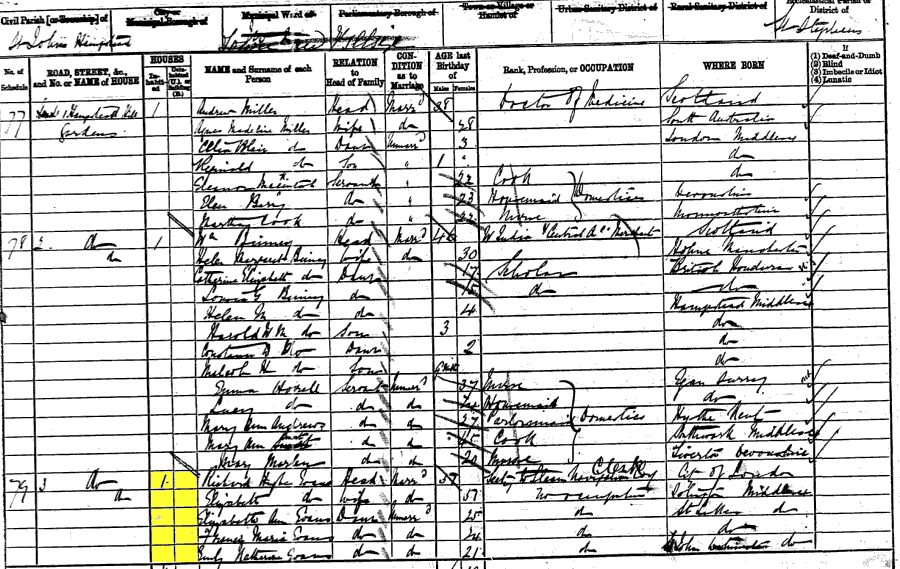 1881 census returns for Richard Hughes and Elizabeth Evans and family